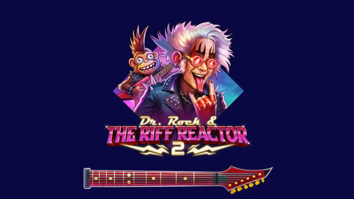Dr. Rock & the Riff Reactor 2 slot game screen with neon rock concert theme